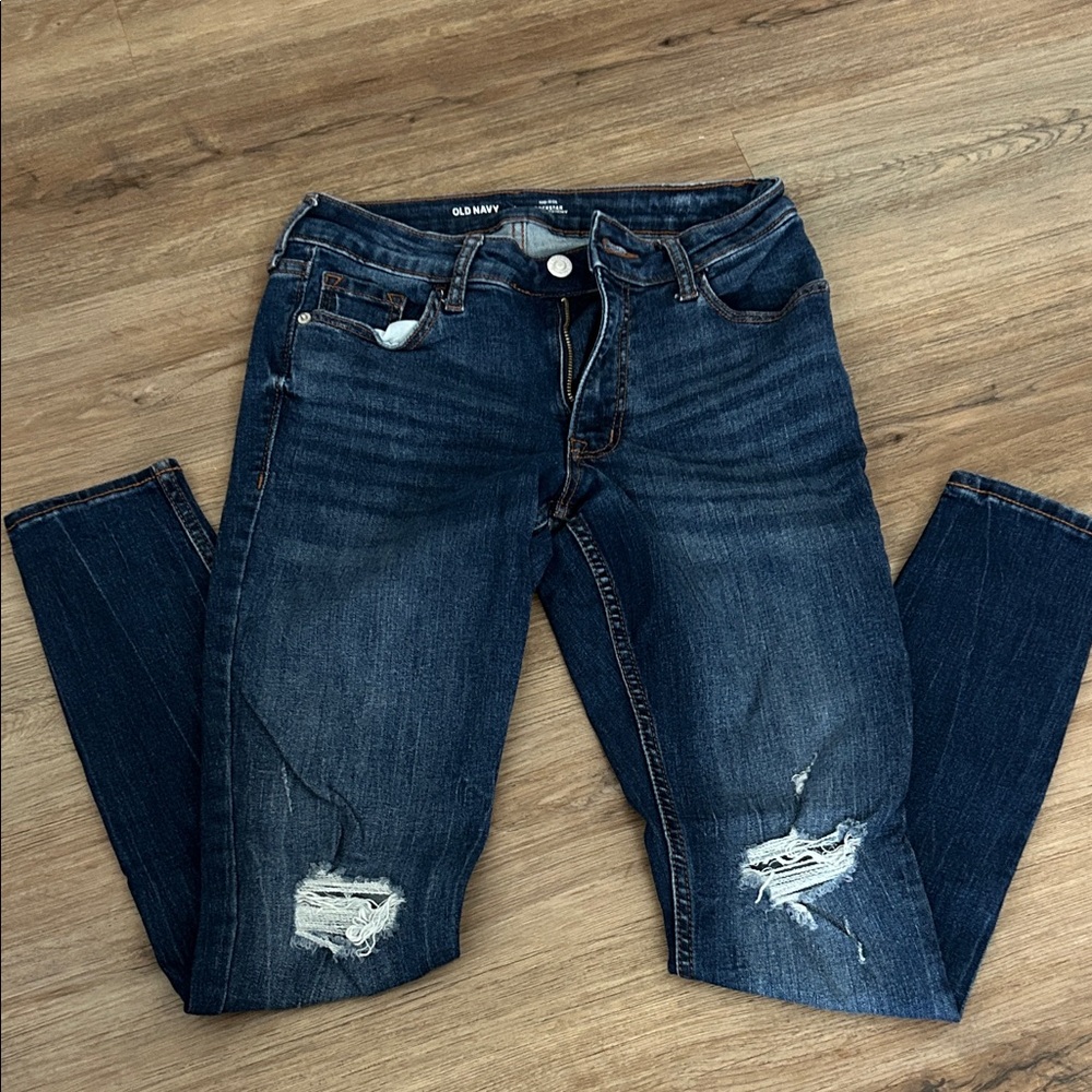 Old Navy Women's Dark Blue Ripped Skinny Jeans